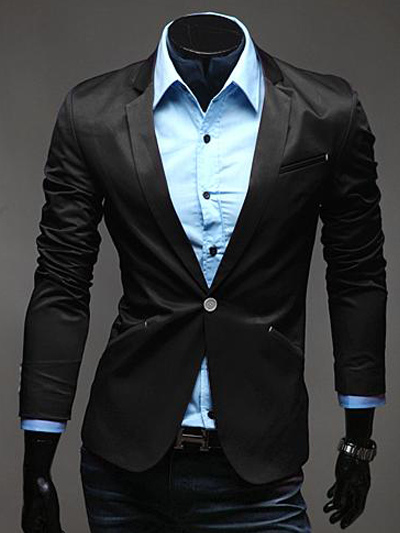 Cool Black Cotton Blend Single Button Men's Casual Suit - Milanoo.com