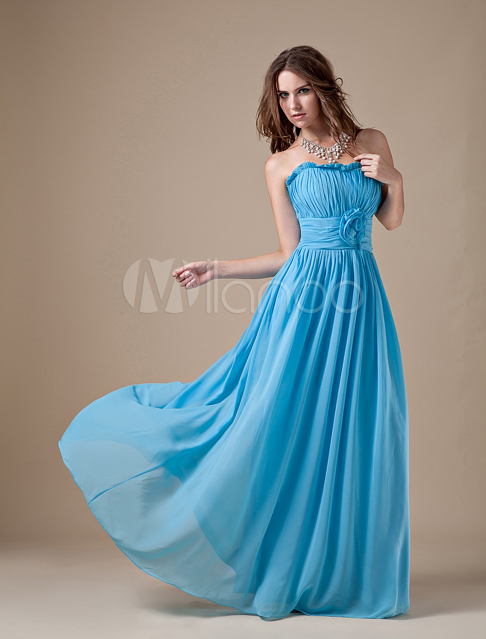 Sweet Caesious Chiffon A-line Strapless Bridesmaid Dress - Milanoo.com