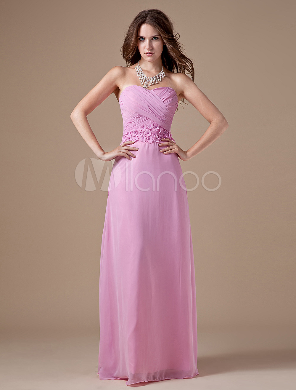 Pink Chiffon Beading Sweetheart Neck Wedding Bridesmaid Dress