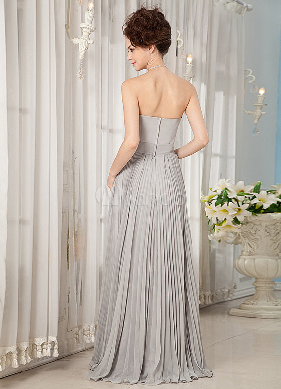 Robe de soir?�e A-ligne argente en satin stretch et chiffon bustier - Milanoo.com