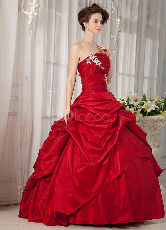 Red Strapless Taffeta Woman's Ball Gowns - Milanoo.com