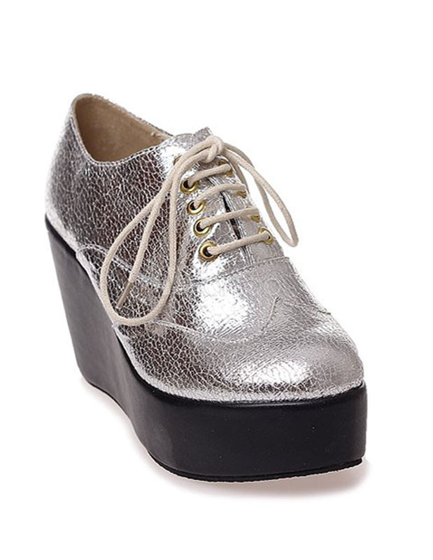 Glitter PU Lace-Up Woman's Wedge Shoes - Milanoo.com