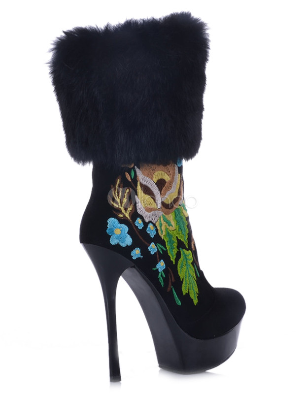 high heel sheepskin boots
