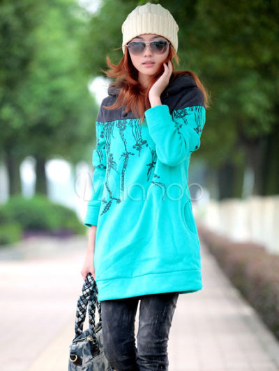 Fashion Buttons Long Pattern Cotton Blend Woman's Hoodie - Milanoo.com