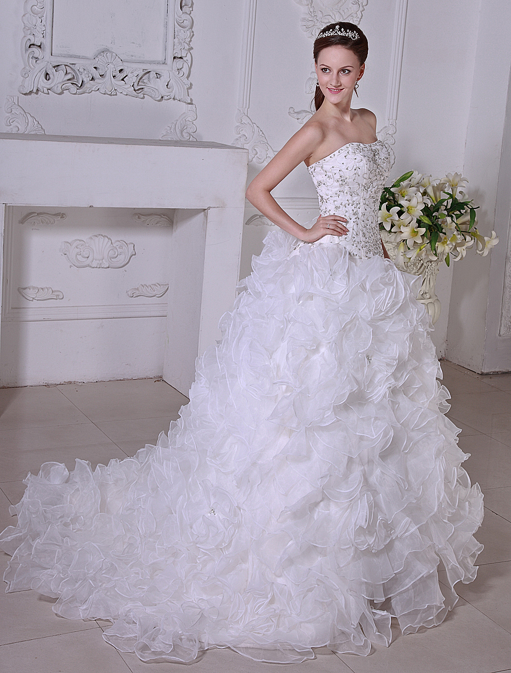 Embroidered Organza Wedding Dress