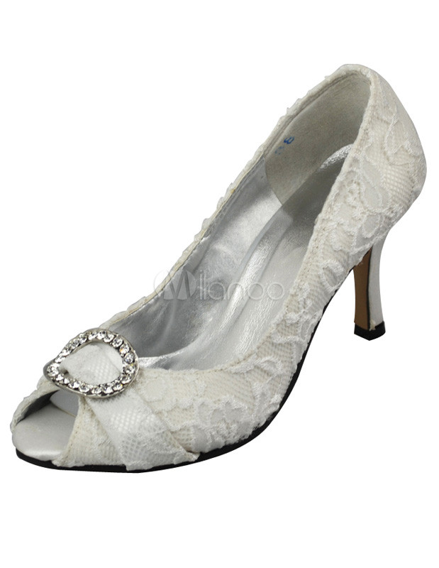 ivory lace peep toe wedding shoes