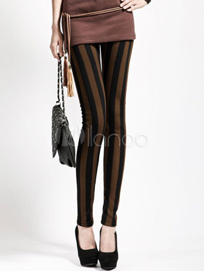 Black Brown Wide Stripe Polyester Woman 