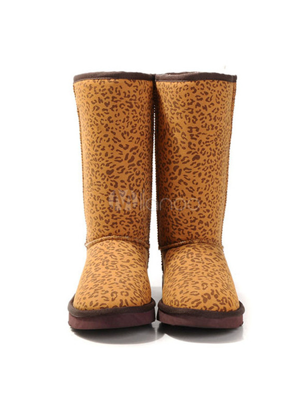 Modern Leopard Print Shearling Round Toe Women's Snow Boots - Milanoo.com