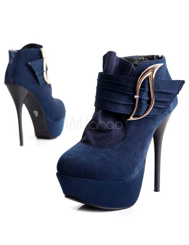 Blue Almond Toe Stiletto Heel Satin Women's High Heel Booties - Milanoo.com