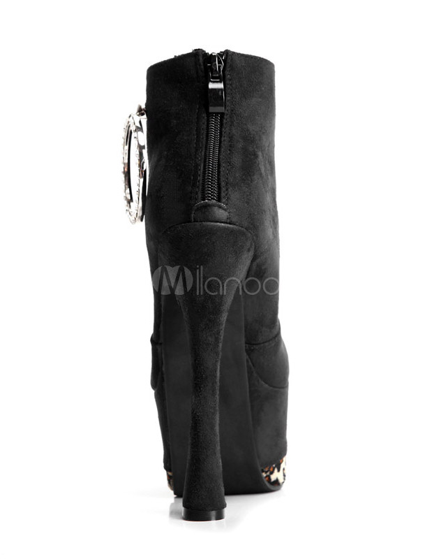 black chunky high heel booties