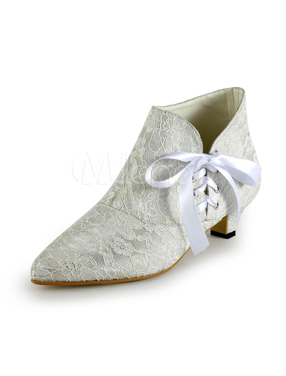 Romantic Side Lace-Up Lace Bridal Wedding Boots - Milanoo.com