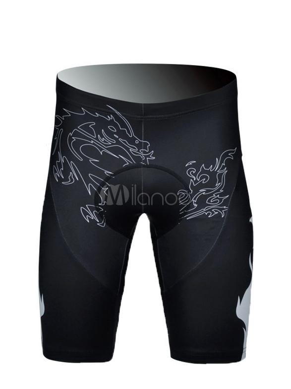 Black Dragon Print Polyester Men's Athletic Cycling Shorts - Milanoo.com