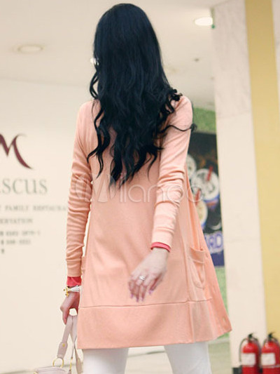 Charming Pink Cotton Women's Long Cardigan - Milanoo.com