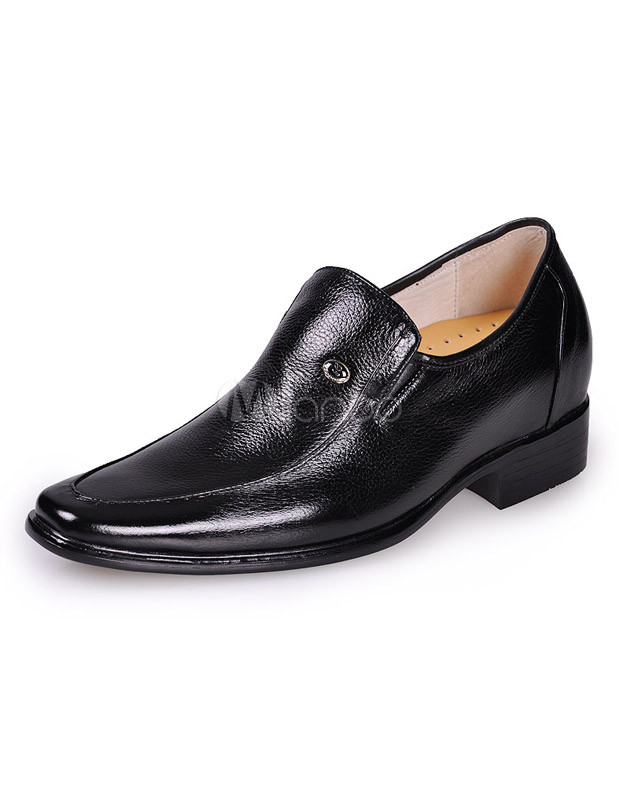 Formal Black Cow Leather Rubber Sole Men's Elevated Dress Shoes ...