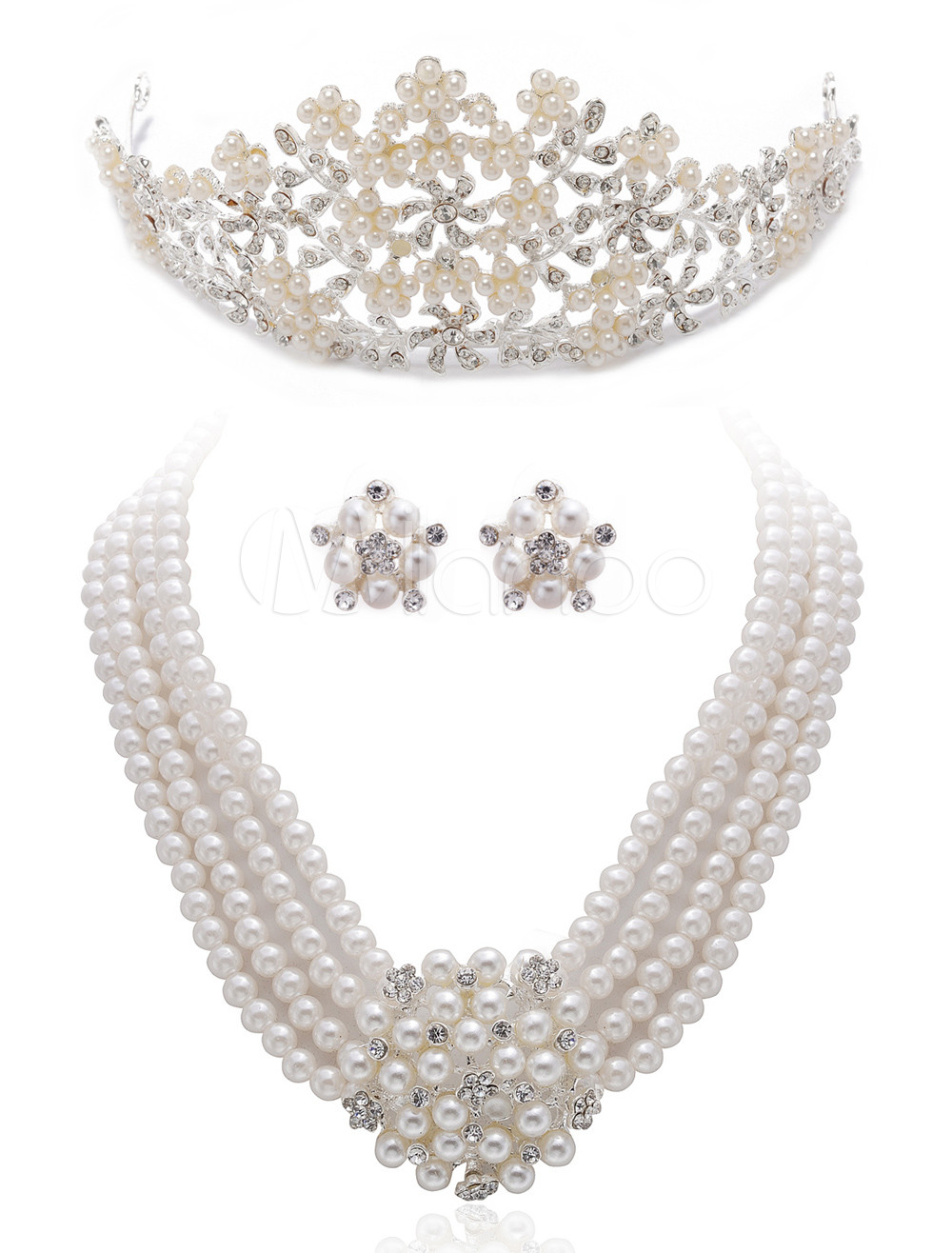 Faux Pearl Floral Metal Jewelry Set For Wedding - Milanoo.com