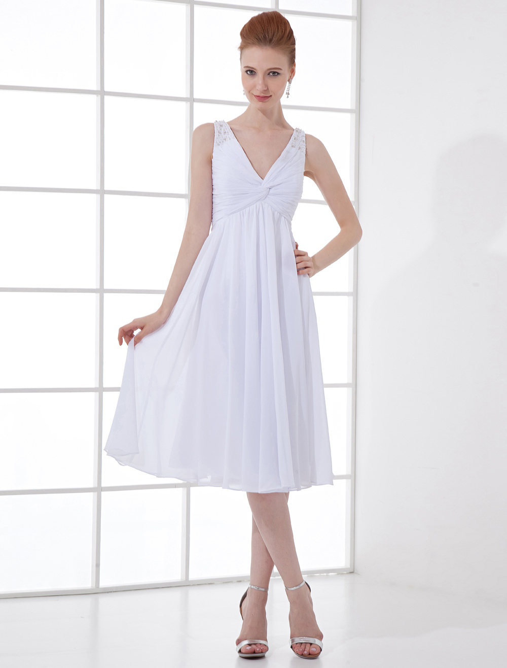 white chiffon cocktail dress