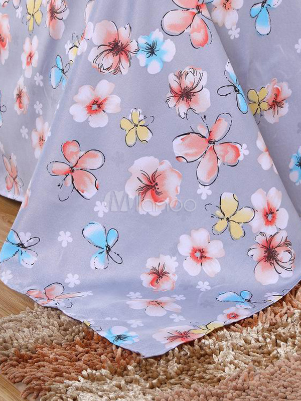 Charming Orange Floral Print Polyester 4Piece Bedding Set