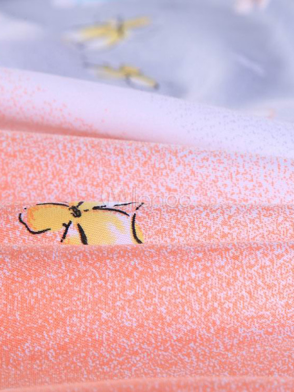 Charming Orange Floral Print Polyester 4Piece Bedding Set