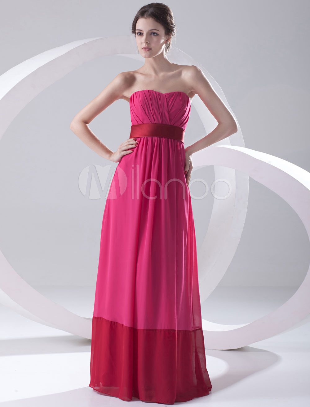Chic Fuchsia Chiffon Ruched Sweetheart Women's Evening Dress - Milanoo.com