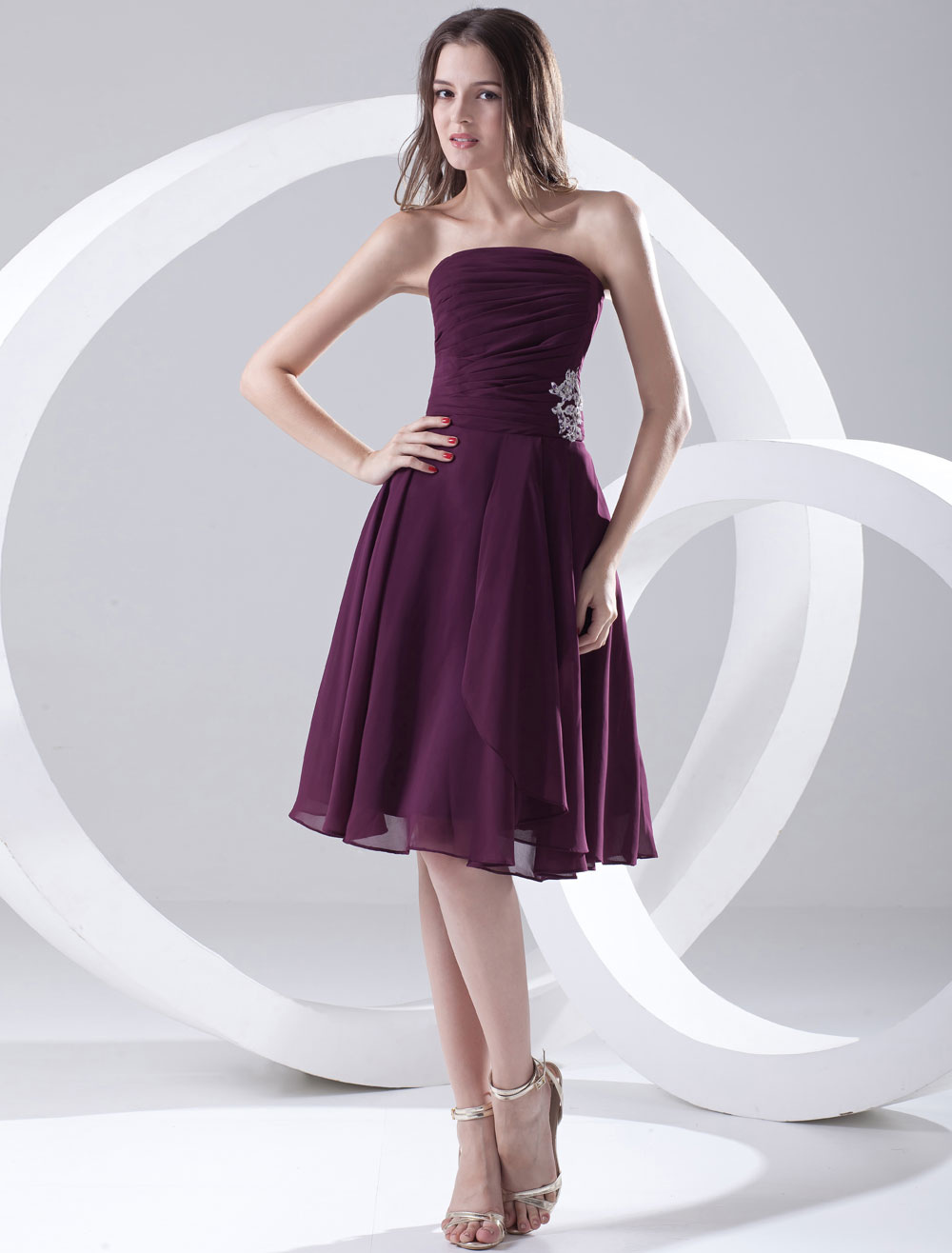 KneeLength Grape Bridesmaid Dress with Strapless Aline