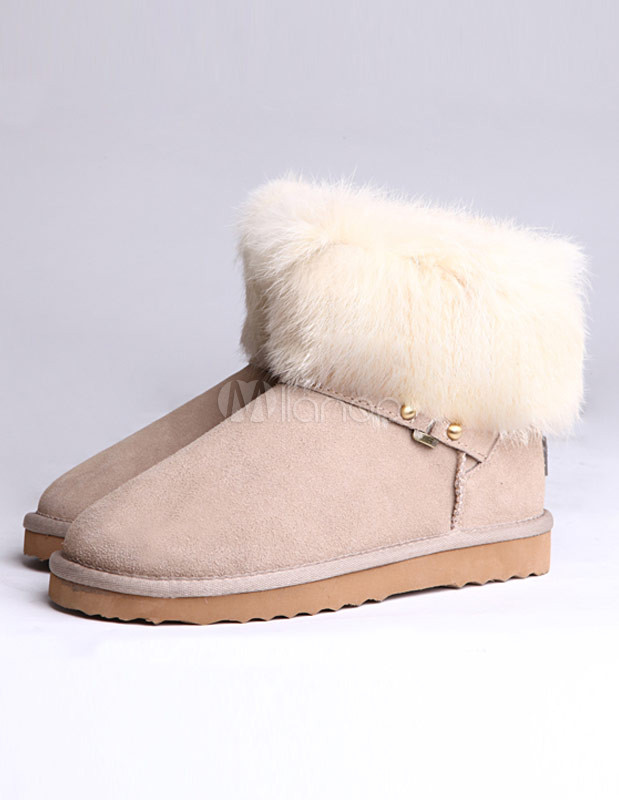 Dulce longitud cuero tachonado botas para la nieve de las mujeres peludas - Milanoo.com