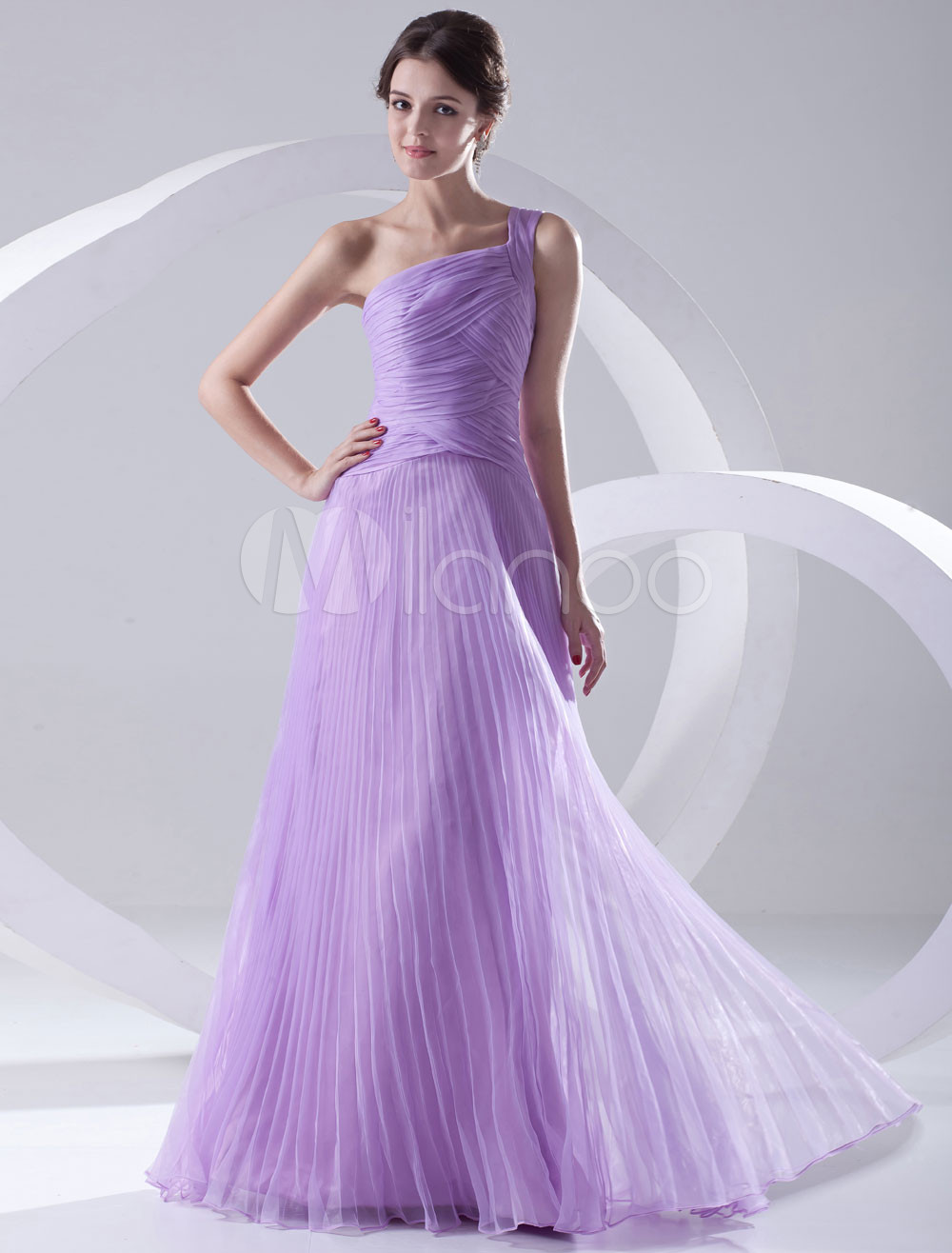 Elegant Lavender Organza Pleated One Shoulder Womens Evening Dress 1707