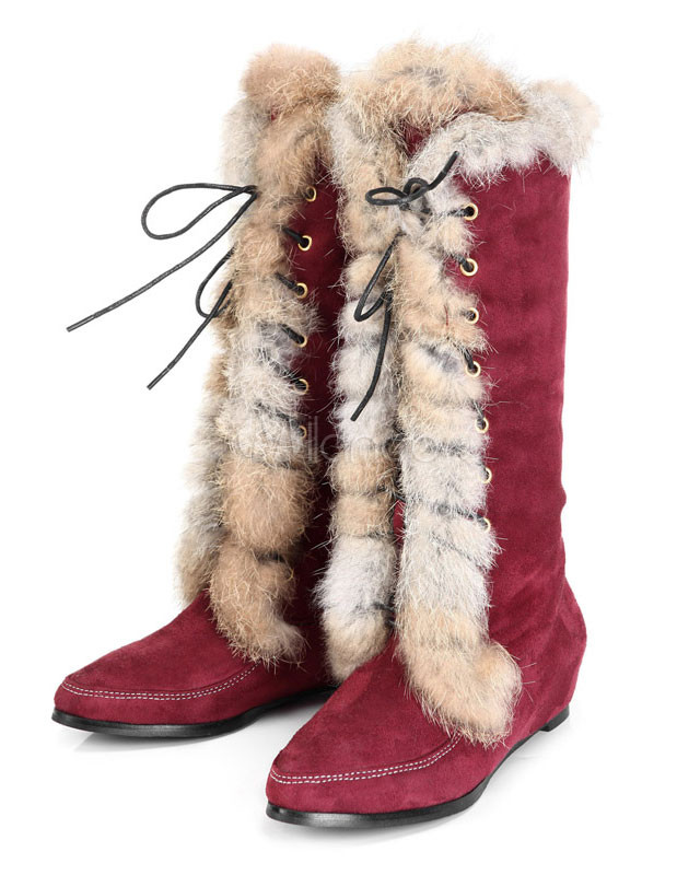 red wedge heel boots
