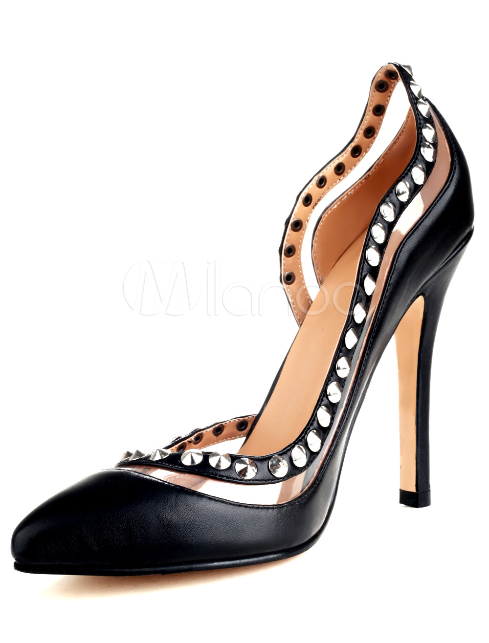 Black Sheepskin Suede Studded Pointed Toe Women's High Heels - Milanoo.com