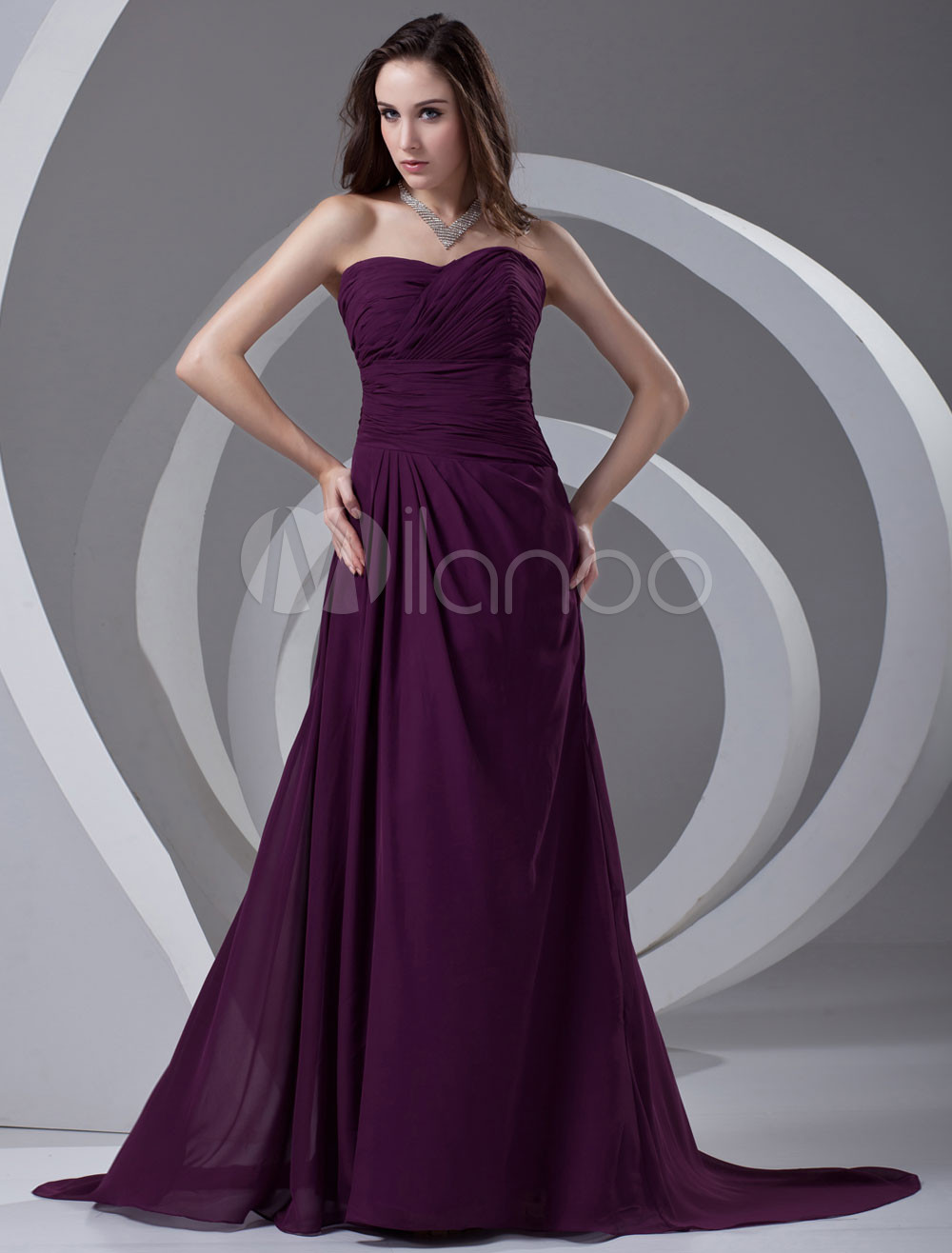 Grape Sweetheart Neck Gorgeous Ruched Chiffon A-line Bridesmaid Dress ...