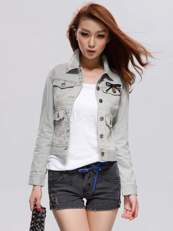 jaqueta jeans cinza feminina