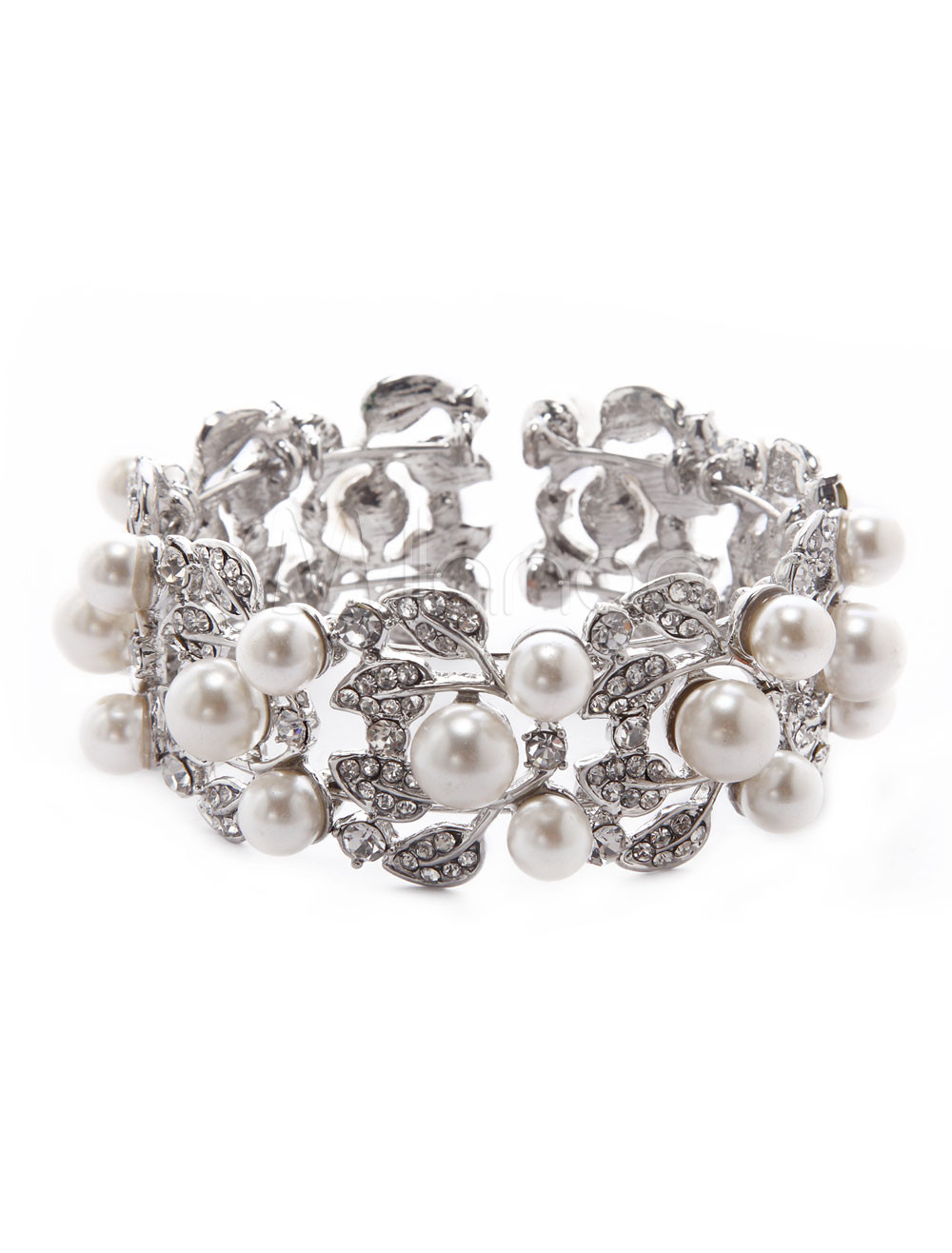 Silver Pearl Metal Floral Wedding Bracelet - Milanoo.com