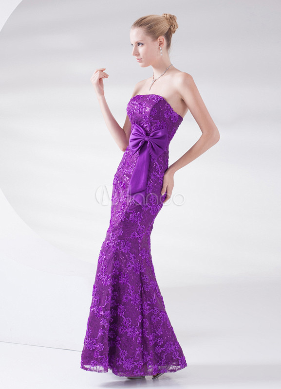 Mermaid Lavender Lace Strapless Floor-Length Fashion Prom Dress ...