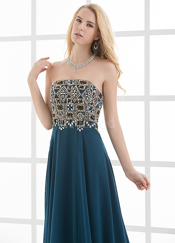 Elegant Chic Beading Strapless Women's Evening Dress - Milanoo.com