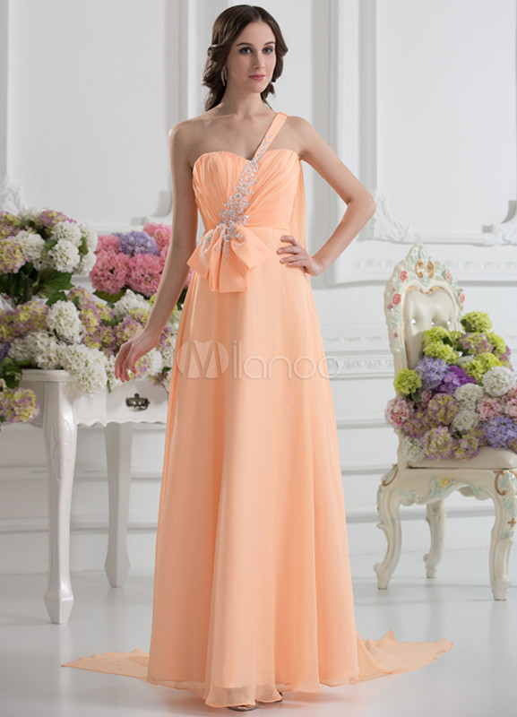 A-line Orange Applique One-Shoulder Prom Dress - Milanoo.com