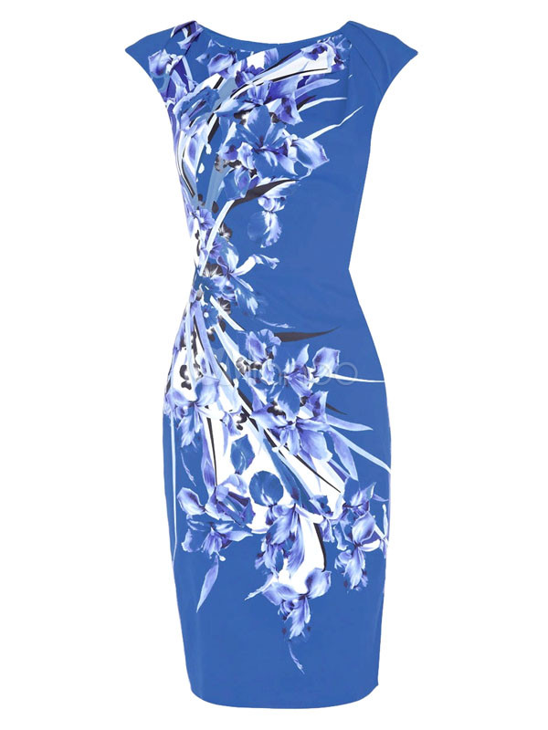 Blue Sleeveless Antique Printed Dress - Milanoo.com