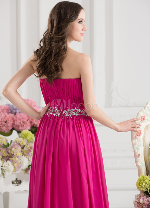 Elegant Fuchsia Beading Strapless Sexy Evening Dress 4926