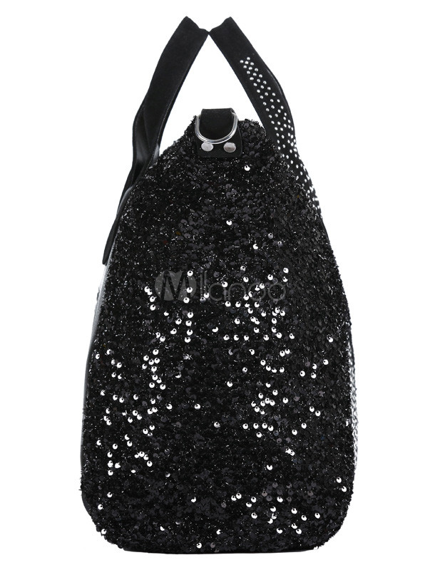 Black Glitter Sparkling Sequins PU Leather Women's Cross Body Bag