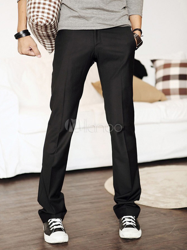 Chic Black Cotton Straight Pants For Men - Milanoo.com