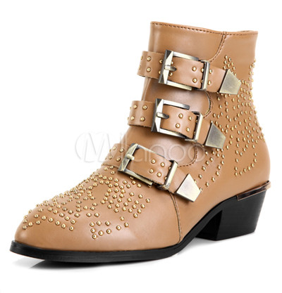 womens brown booties flat