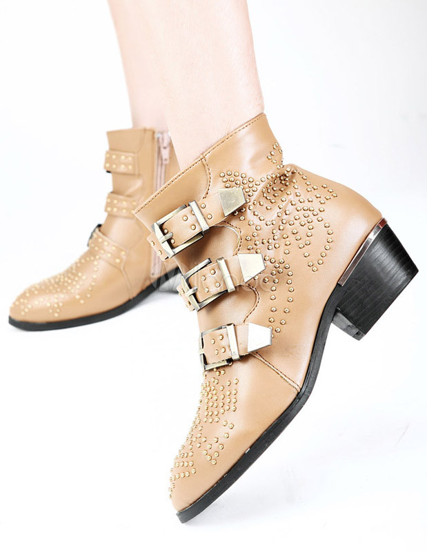 womens brown booties flat