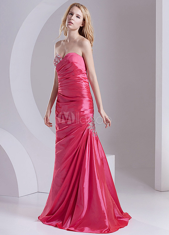 Chic Fuchsia Taffeta Beading Sweetheart Neck Fashion Evening Dress ...