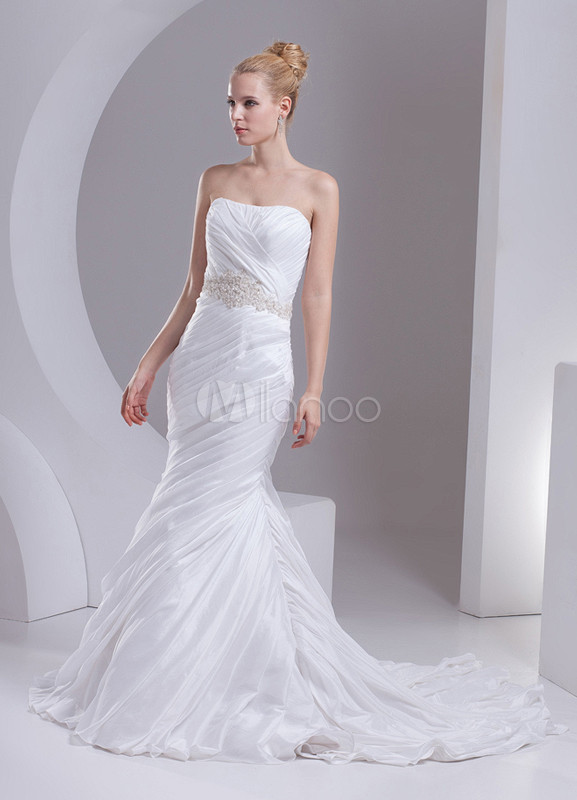 Taft Mermaid-Hochzeitskleid mit trägerlosem Design und ...