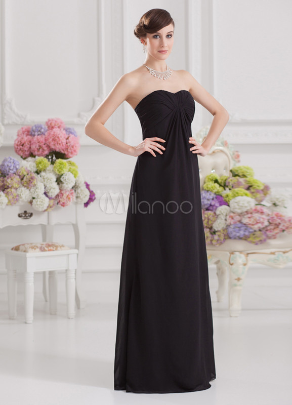 Elegant Black Chiffon Sweetheart Neck Women's Evening Dress - Milanoo.com