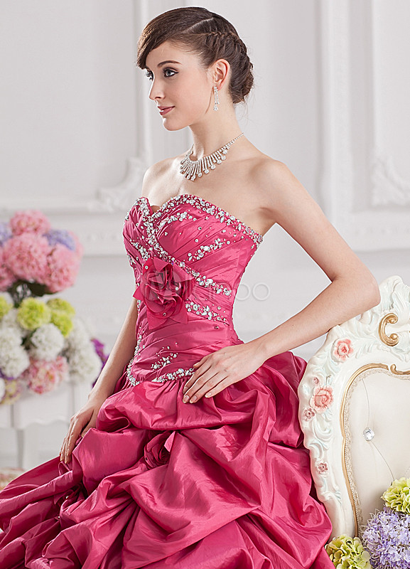 Elegant Fuchsia Taffeta Pleated Sweetheart Women's Ball Gown - Milanoo.com