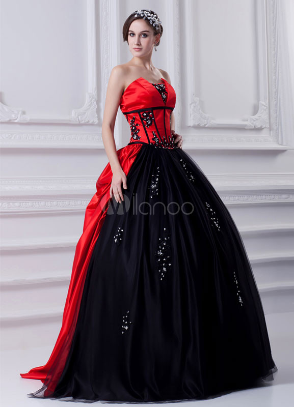 Classic Applique Satin Organza Strapless Women's Ball Gown - Milanoo.com