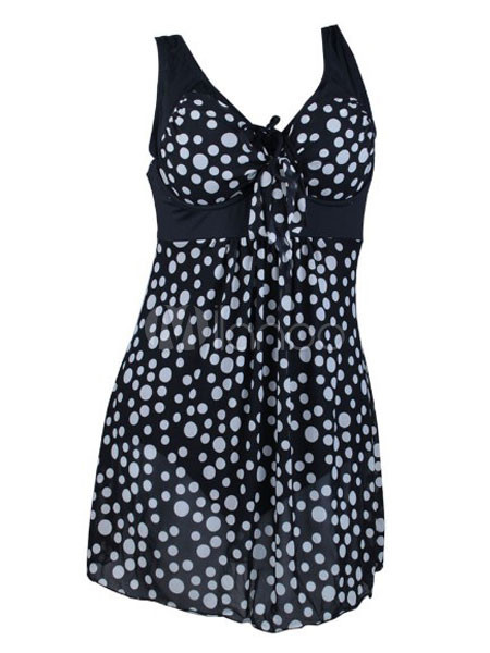 Black Polka Dot Swimsuit Lycra Spandex Bathing Suit - Milanoo.com