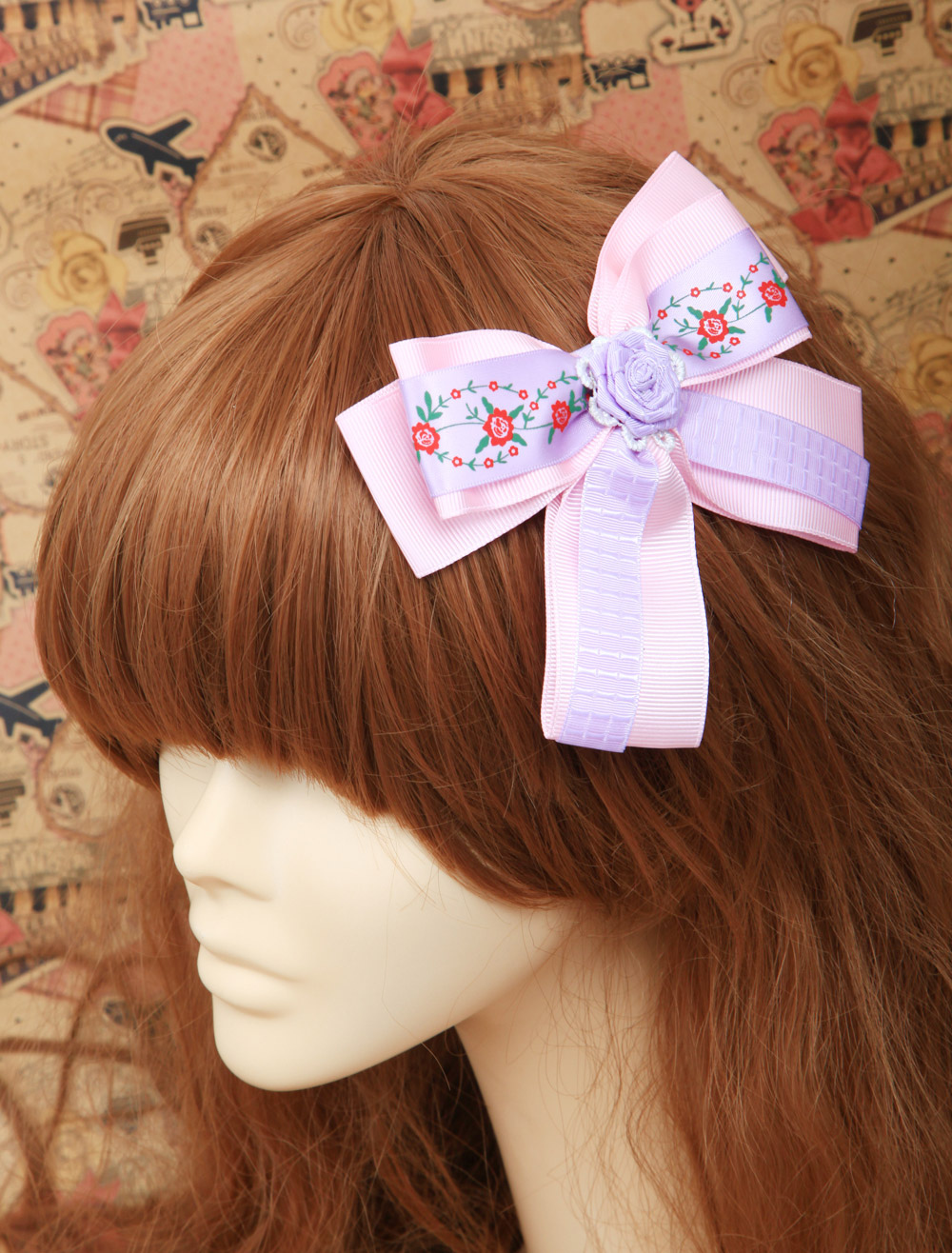 Sweet Pink Printed Bow Shape Cotton Lolita Hair Tie - Milanoo.com