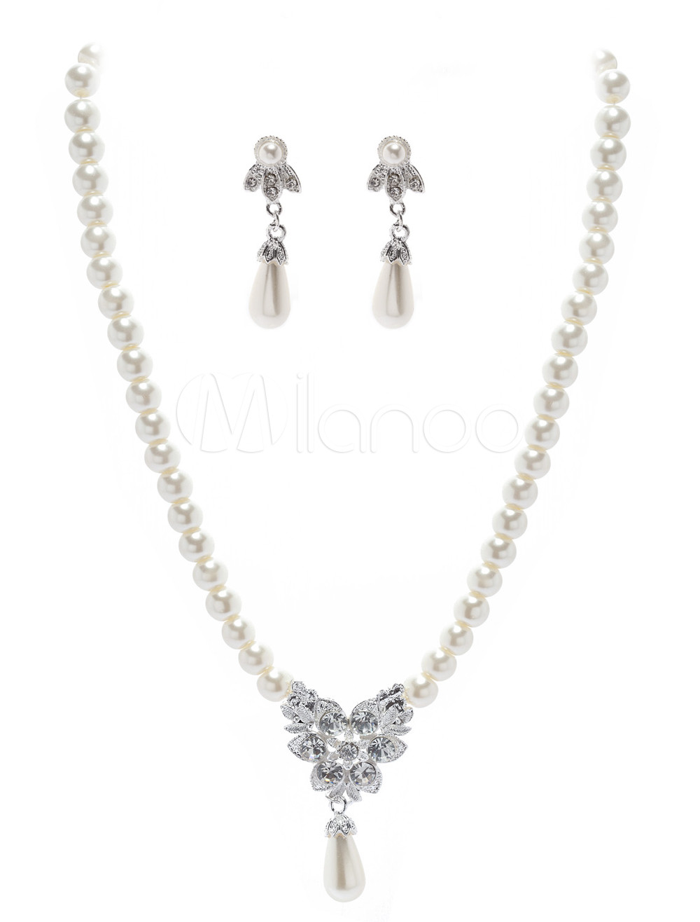 Silver pearl necklace set Clearance