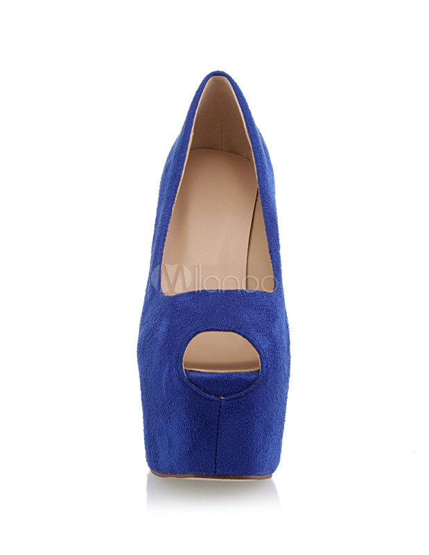 Moderno azul Royal Terry plataforma salto alto Peep Toe sapatos -  Milanoo.com