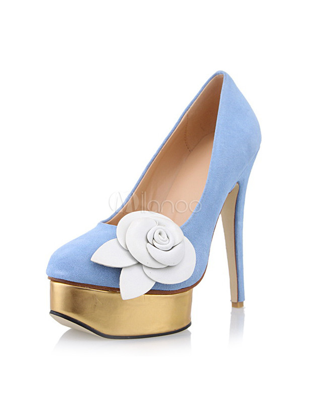 light blue floral heels